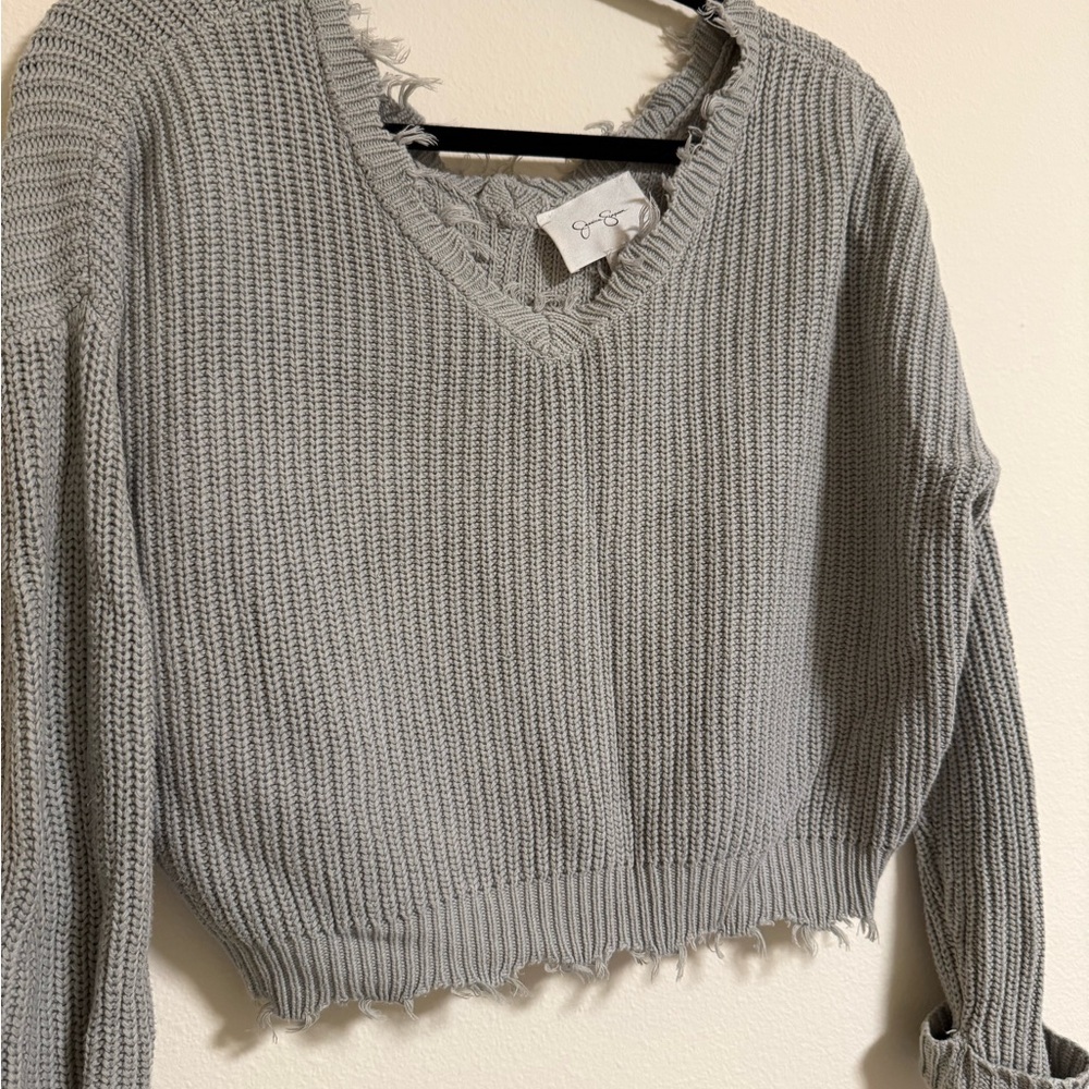 Jade V-Neck Frayed Hem Sweater